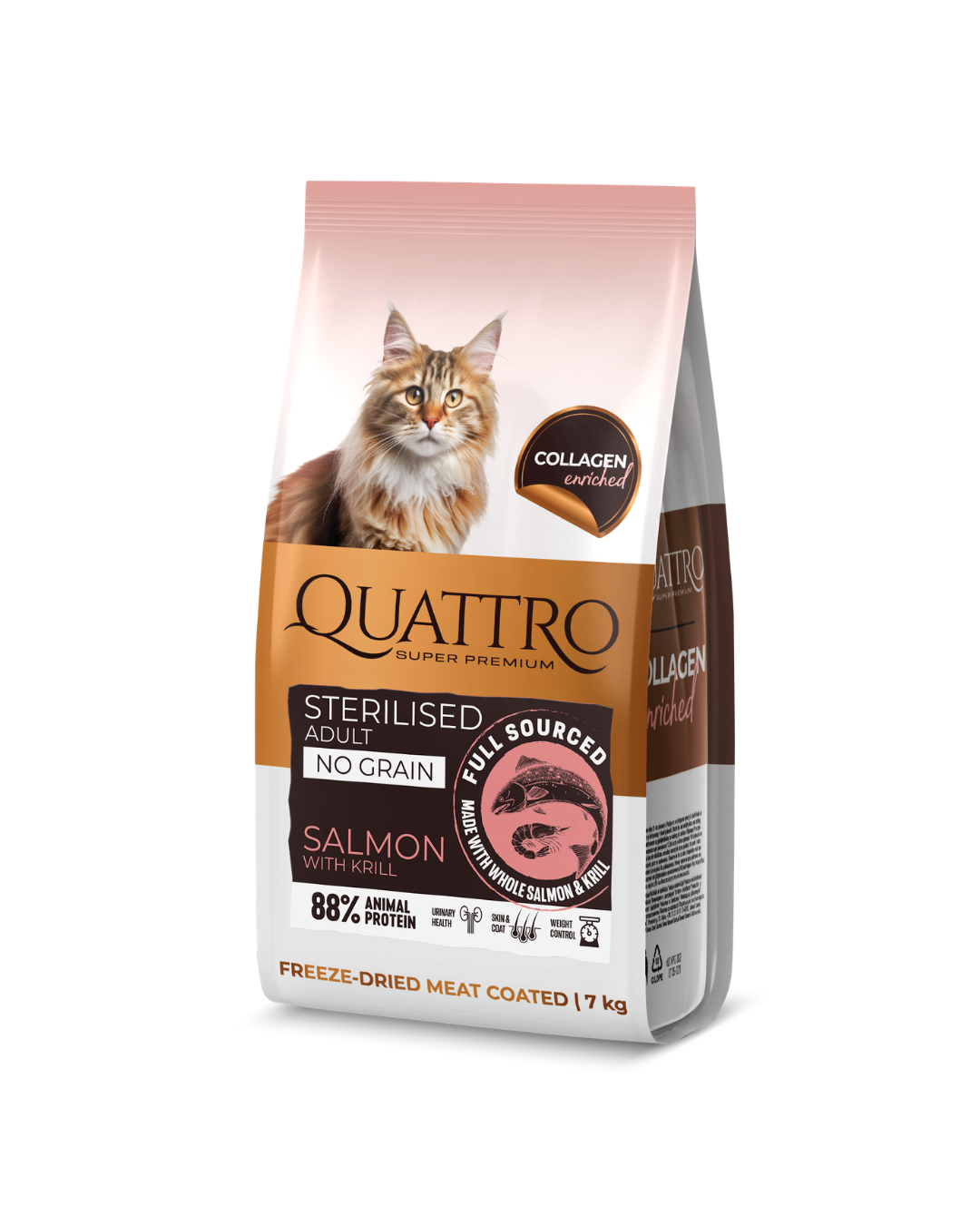 QUATTRO visavertis sausas pašaras suaugusioms sterilizuotoms katėms su lašiša, 7 kg
