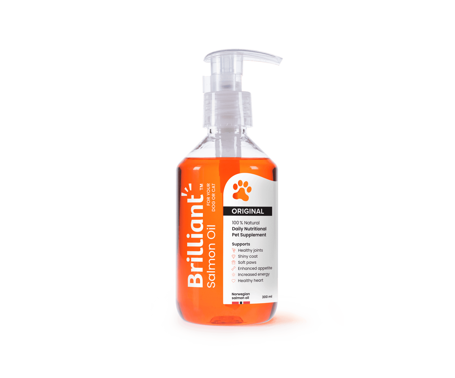 BRILLIANT SALMON OIL 100%, lašišų aliejus šunims, 300 ml