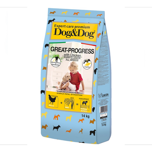 GHEDA DOG&DOG EXPERT CARE PREMIUM GREAT-PROGRESS, visavertis premium pašaras su vištiena šuniukams, 14 kg