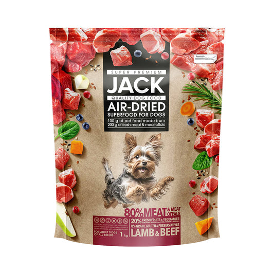 JACK AIR-DRIED DRY FOOD WITH LAMB AND BEEF, visavertis superpremium pašaras su ėriena ir jautiena mažų ir mini veislių šunims