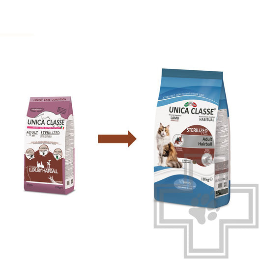 GHEDA UNICA CLASSE CAT ADULT STERILIZED LUXURY HAIRBALL, complete superpremium feed with lamb for adult sterilized cats, 10 kg