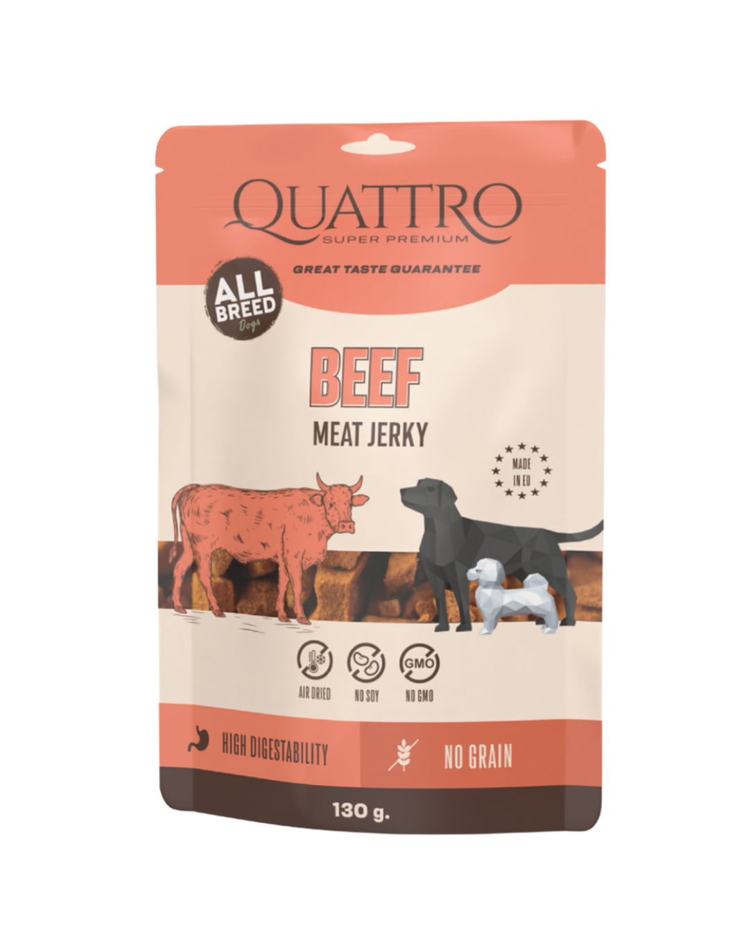 QUATTRO JERKY - BEEF FILLETS, pašaro papildas suaugusiems šunims su jautiena, 130g